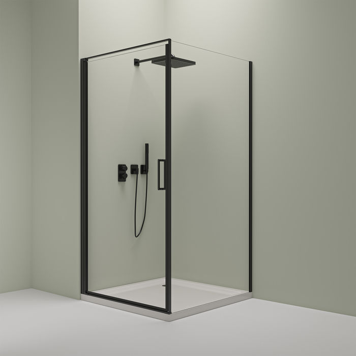 Eck-Duschkabine mit Drehtür – 8 mm Sicherheitsglas in Schwarz Matt, versch. Größen