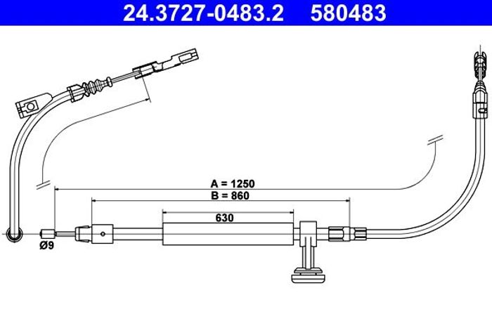 Handbremsseil mitte L/R (1250mm/860mm) passt zu: MERCEDES CLS (C218), CLS SHO...