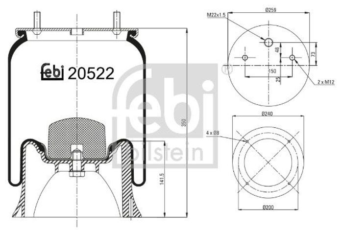 Balg Luftfederung hinten L/R passt zu: SAF EU, INTRAAX, M, O, PU, U