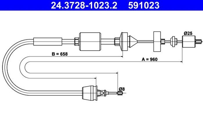 Kupplungsseil (960mm/658mm) passt zu: NISSAN KUBISTAR; RENAULT CLIO II, KANGO...