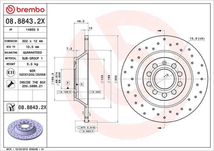 Bremsscheibe, BREMBO Xtra, 1Stück, Gelocht, hinten ; L/R, außendurchmesser 30...
