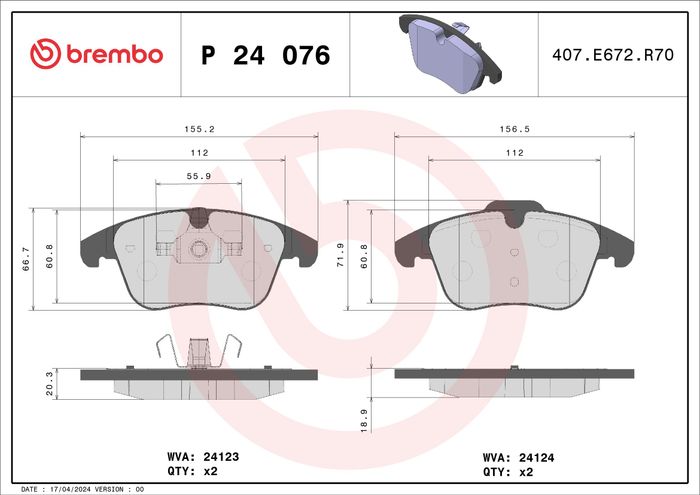 Bremsbelagsatz vorne , passt zu: VOLVO S60 II, S80 II, V60 I, V70 III, XC70 I...