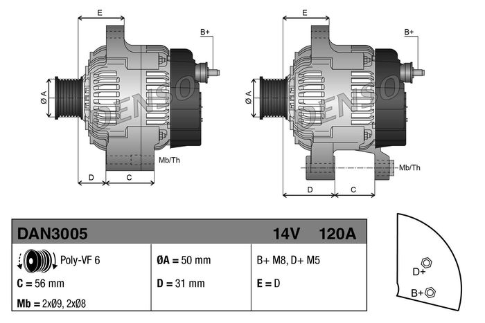 Alternator (14V, 120A, (en) new with a deposit) passt zu: MERCEDES C T-MODEL...