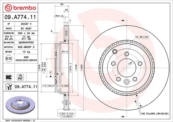 Bremsscheibe hinten L/R passt zu: LAND ROVER RANGE ROVER SPORT I 5.0 04.09-03.13