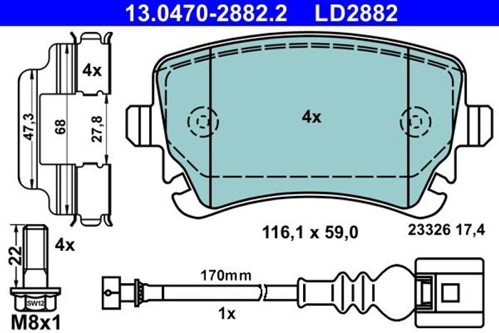 Bremsbelag Keramik hinten (mit Bremssattelführungsschrauben; mit Extras), pas...