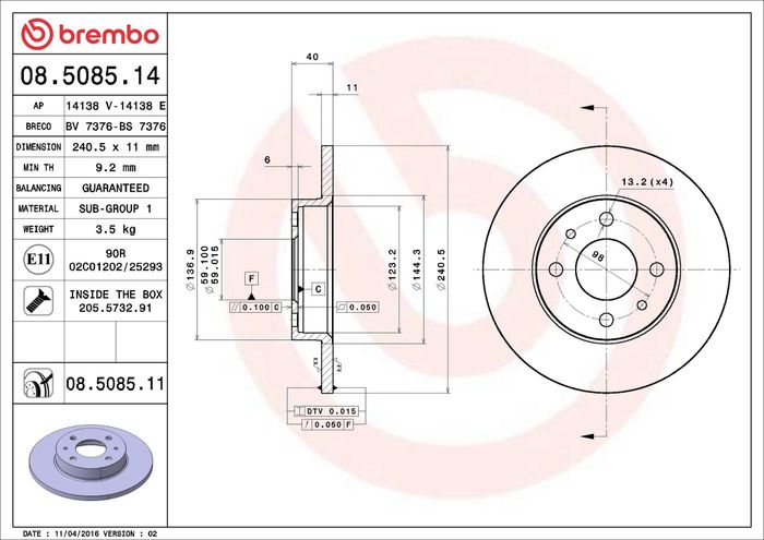Bremsscheibe hinten/vorne L/R passt zu: ABARTH 500 / 595 / 695, 500C / 595C /...