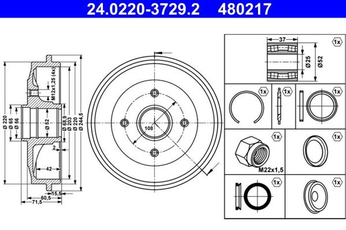 Bremstrommel hinten ((EN) with a wheel bearing kit) passt zu: CITROEN C2, C2...