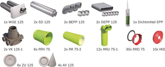 BOSCH Wohnungslüftungspaket BOPA VE102 Luftverteilpaket Rundrohr bis 130 m2 - 7739621038