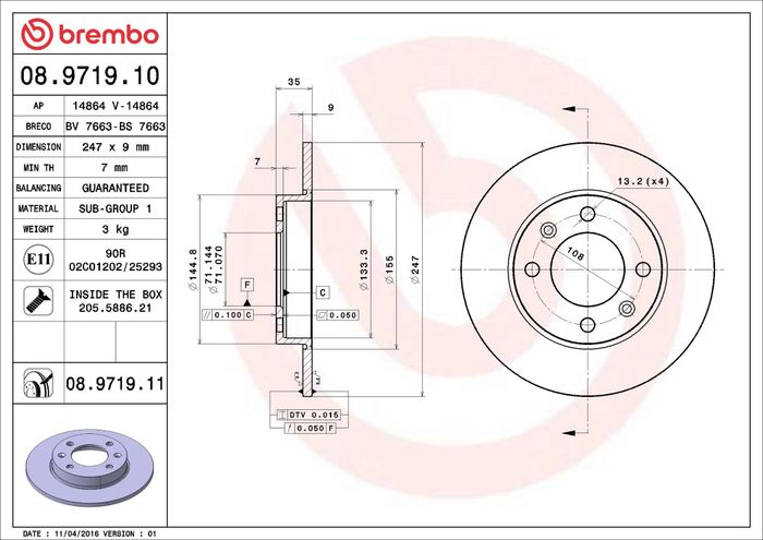 Bremsscheibe hinten L/R passt zu: CITROEN BERLINGO, C2, C2 ENTERPRISE, C3 I,...