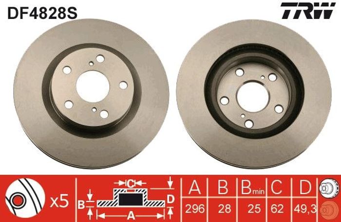 Bremsscheibe vorne L/R passt zu: LEXUS ES; TOYOTA AURIS, AVALON, CAMRY, MARK...
