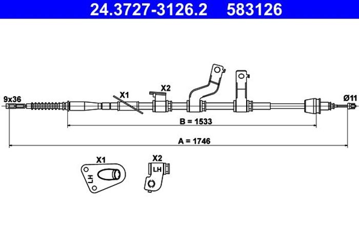 Handbremsseil hinten L (1746mm) passt zu: HYUNDAI I30 1.4-1.6D 11.11