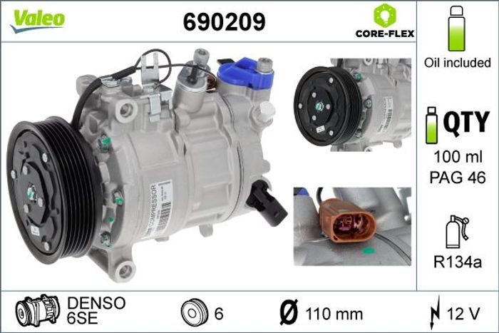 Klimakompressor passt zu: AUDI A3, A4 ALLROAD B8, A4 B8, A5, A6 C7, Q2, Q3, Q...
