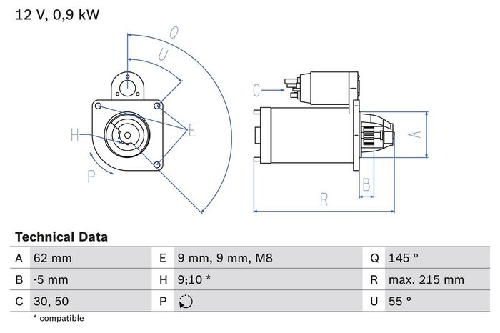 Anlasser (12V, 0,9kW, runderneuert) passt zu: CITROEN AX, BERLINGO, BERLINGO...