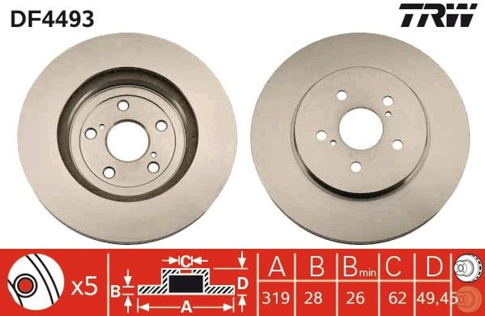 Bremsscheibe vorne L/R passt zu: LEXUS RX; TOYOTA HARRIER, HIGHLANDER / KLUGE...
