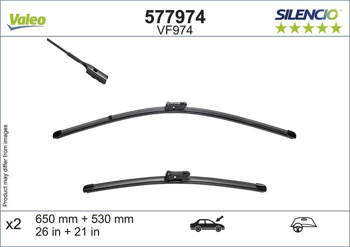 Wischerblatt Flachbalkenwischer vorne mit Spoiler (2Stück) Silencio 650/530mm...