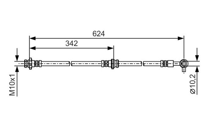 Bremsleitung elastisch vorne L (länge 624mm,durchmesser 10,2mm, M10x1) passt...