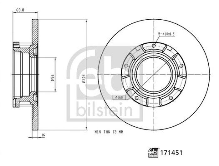 Bremsscheibe hinten L/R (308mmx16mm) passt zu: FORD TOURNEO CUSTOM V362, TRAN...