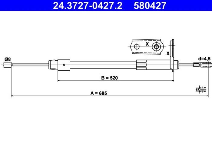 Handbremsseil hinten R (685mm) passt zu: MERCEDES A (W168), VANEO (414) 1.6-2...