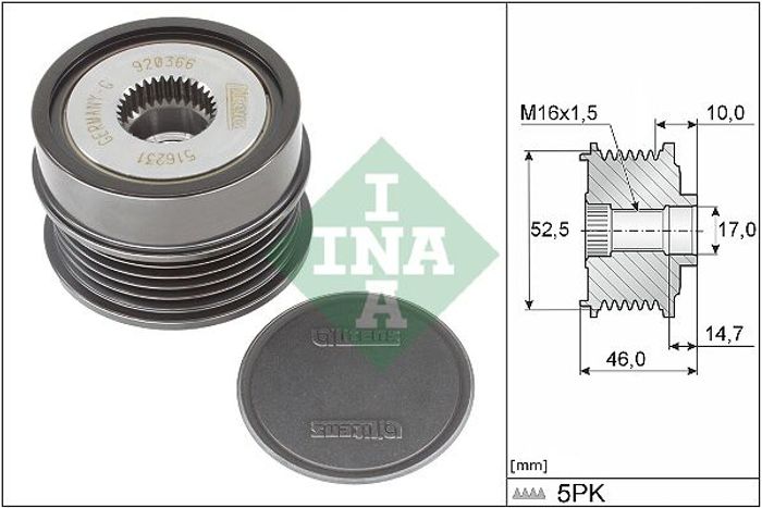 Generator-Riemenscheibe passt zu: MERCEDES A (V177), A (W177), B SPORTS TOURE...