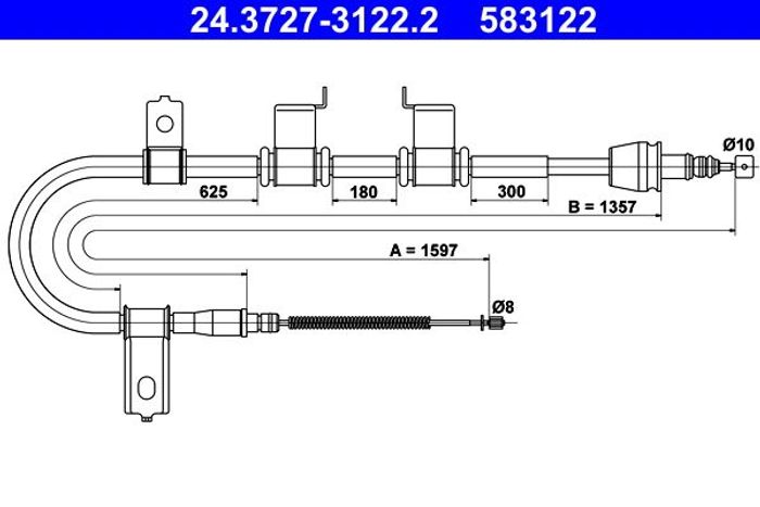 Handbremsseil hinten L (1597mm/1357mm) passt zu: HYUNDAI GETZ 1.4/1.5D/1.6 09...