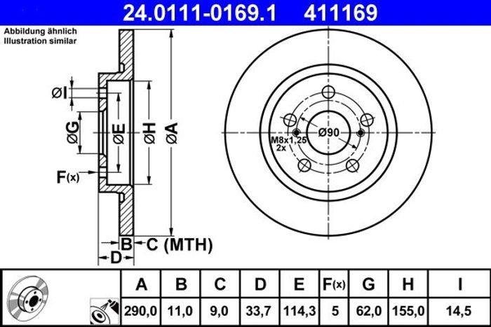 Bremsscheibe hinten L/R passt zu: TOYOTA AVENSIS 1.6-2.2D 11.08-10.18