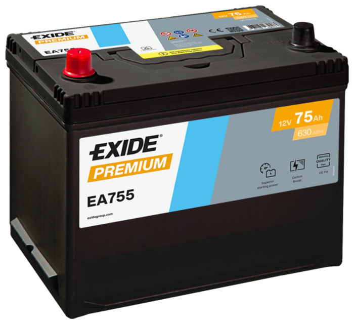 Batterie EXIDE 12V 75Ah/630A PRÄMIE (L+ de) 270x173x222 (starterbatterie)