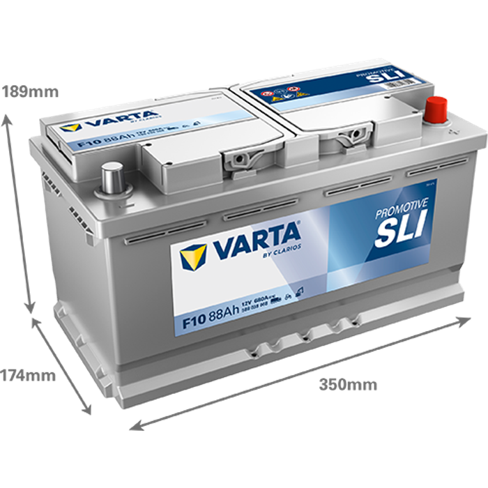 Batterie 12V 88Ah/680A (P+ Standardpol) 413x175x220 B13 - Fuß mit der Höhe vo...
