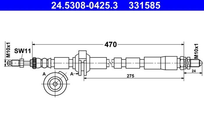 Bremsleitung elastisch vorne L (länge 470mm, M10x1/M10x1) passt zu: FORD KA 1...