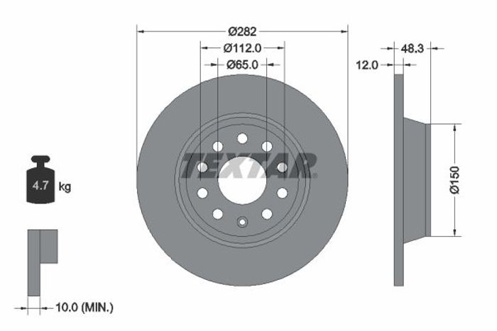 Bremsscheibe hinten L/R passt zu: AUDI A3, Q3; SEAT ALHAMBRA, ALTEA, ALTEA XL...