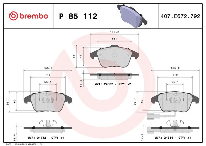 Bremsbelagsatz vorne , passt zu: AUDI Q3; SEAT ALHAMBRA; VW PASSAT B7, SHARAN...