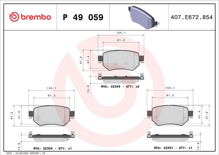 Bremsbelagsatz hinten , passt zu: MAZDA 6 2.0/2.2D/2.5 08.12