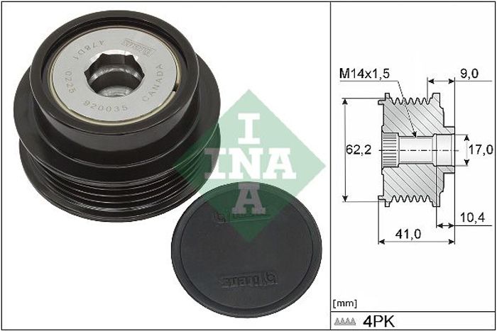 Generator-Riemenscheibe passt zu: TOYOTA AURIS, COROLLA, VERSO S, YARIS 1.3/1...