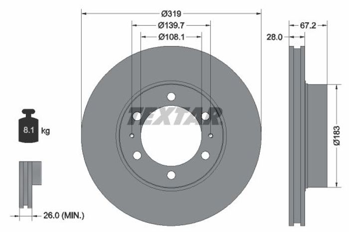 Bremsscheibe vorne L/R (319mmx28mm, ohne Radschraube) passt zu: TOYOTA 4 RUNN...
