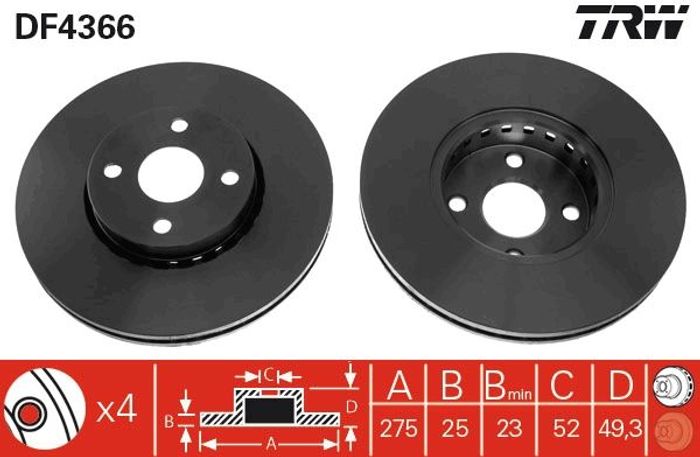 Bremsscheibe vorne L/R passt zu: TOYOTA COROLLA, COROLLA VERSO 1.6/1.8/2.0D 0...