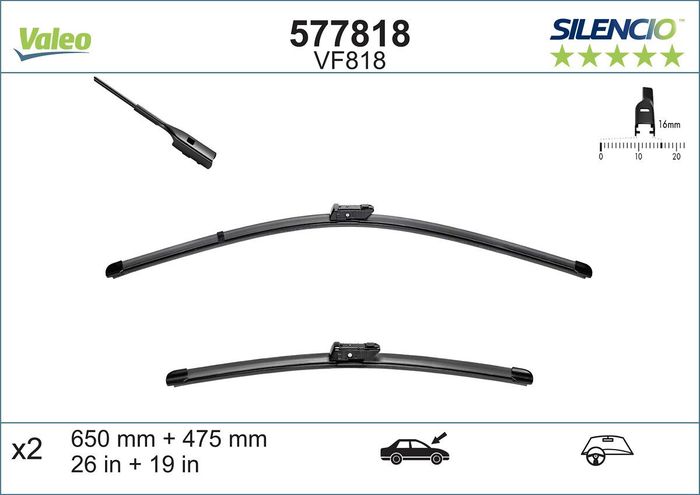 Wischerblatt Flachbalkenwischer vorne mit Spoiler (2Stück) VF818 Silencio Xtr...