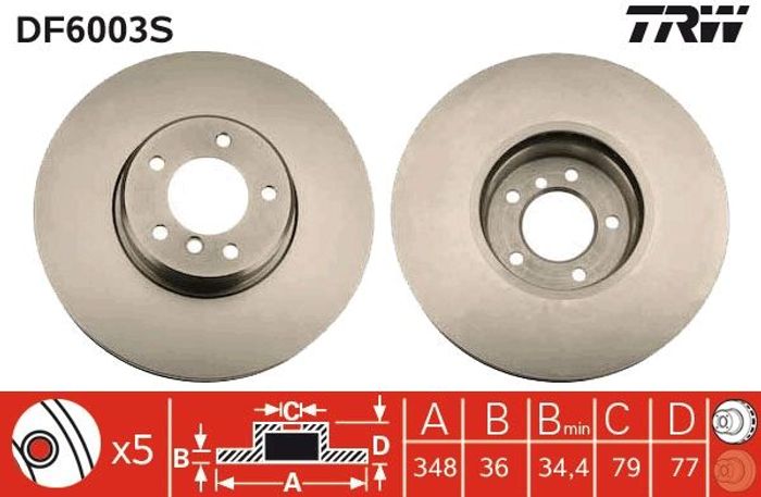 Zweiteilige Bremsscheibe vorne L/R passt zu: BMW 5 (E60), 5 (E61), 6 (E63), 6...