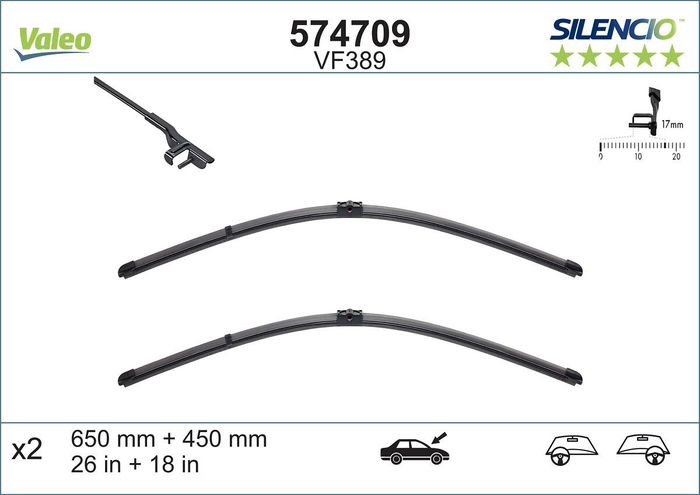 Wischerblatt Flachbalkenwischer vorne mit Spoiler (2Stück) VF389 Silencio 650...
