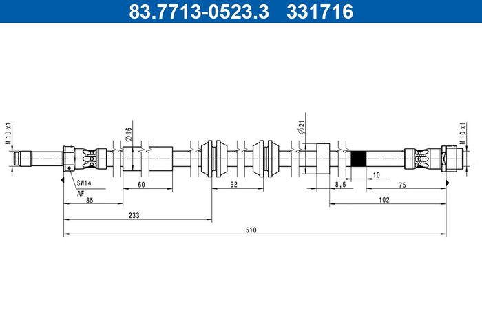 Bremsleitung elastisch vorne (länge 510mm, M10x1) passt zu: MERCEDES CLS (C25...