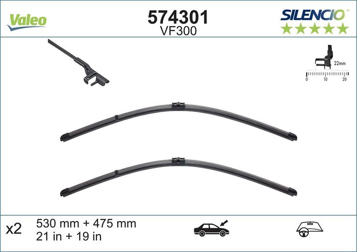 Wischerblatt Flachbalkenwischer vorne mit Spoiler (2Stück) VF300 Silencio Xtr...
