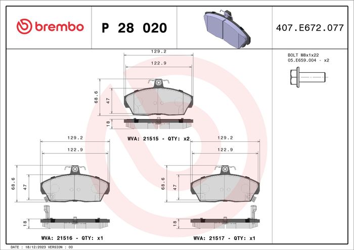 Bremsbelagsatz vorne , passt zu: CHRYSLER VOYAGER V; HONDA CIVIC VI, CIVIC VI...
