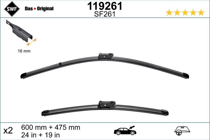 Wischerblatt Flachbalkenwischer vorne mit Spoiler (2Stück) Visioflex 600/480m...