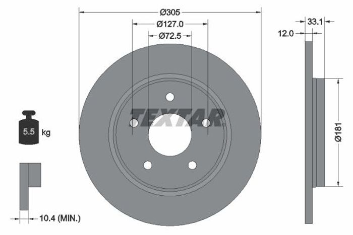 Bremsscheibe hinten L/R passt zu: CHRYSLER GRAND VOYAGER V, TOWN & COUNTRY, V...