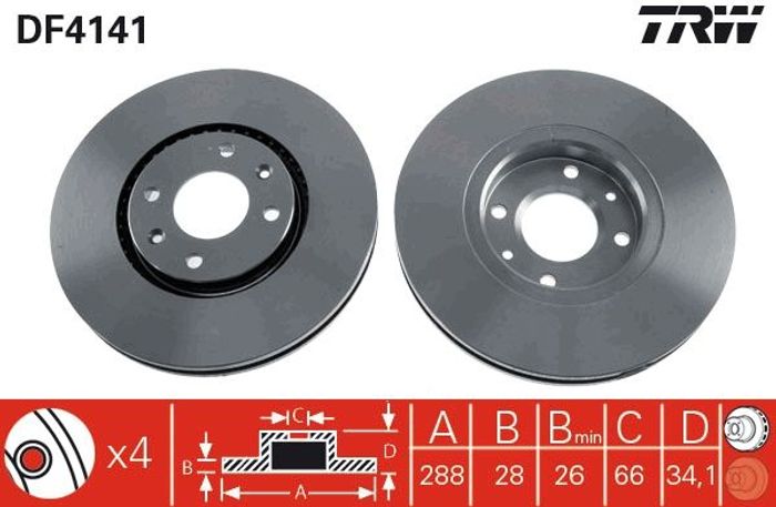 Bremsscheibe vorne L/R passt zu: CITROEN BERLINGO, C2, C3 I, C3 II, C3 PICASS...