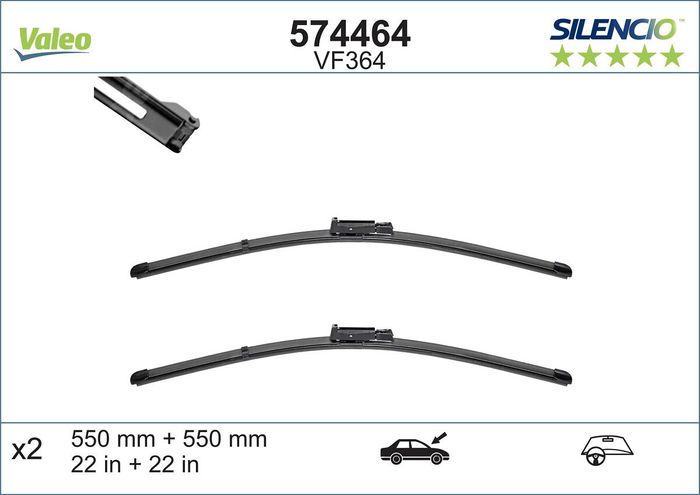 Wischerblatt Flachbalkenwischer vorne mit Spoiler (2Stück) VF364 Silencio Xtr...
