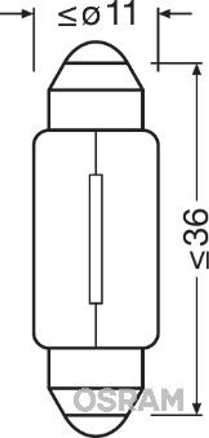 Glühbirne (Karton 10Stück) C10W 12V 10W SV8,5-8 röhrenförmig Standard