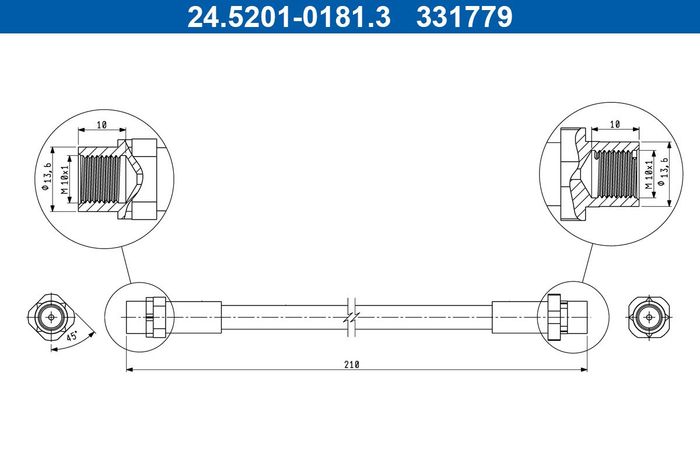 Bremsleitung elastisch hinten L/R (länge 210mm, M10x1) passt zu: BMW 1 (E81),...