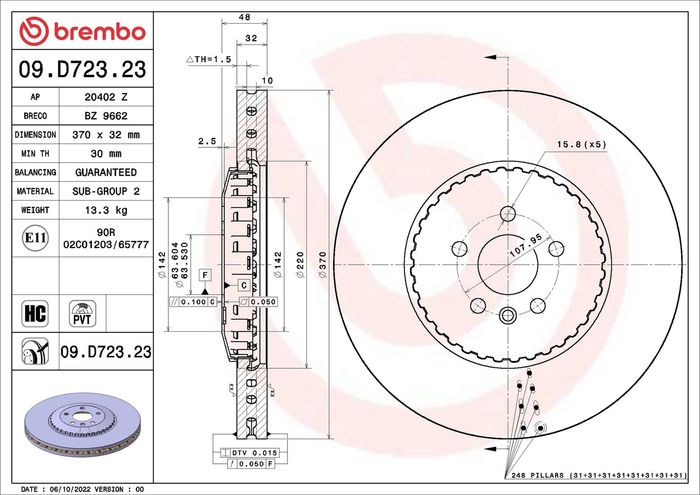 Zweiteilige Bremsscheibe vorne L/R passt zu: LAND ROVER RANGE ROVER VELAR 2.0...