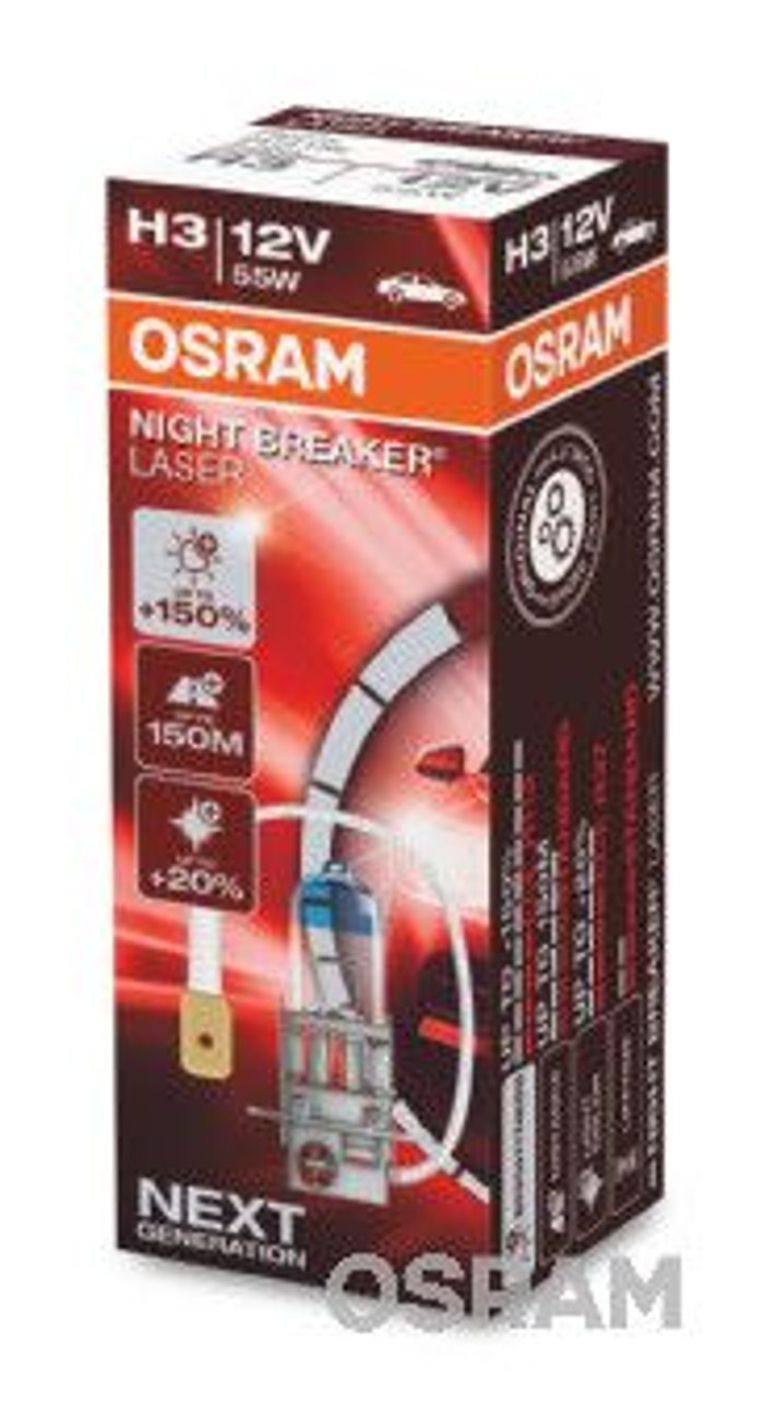 Glühbirne (Karton 1Stück) H3 12V 55W PK22S bis zu 150% mehr Helligkeit; bis z...