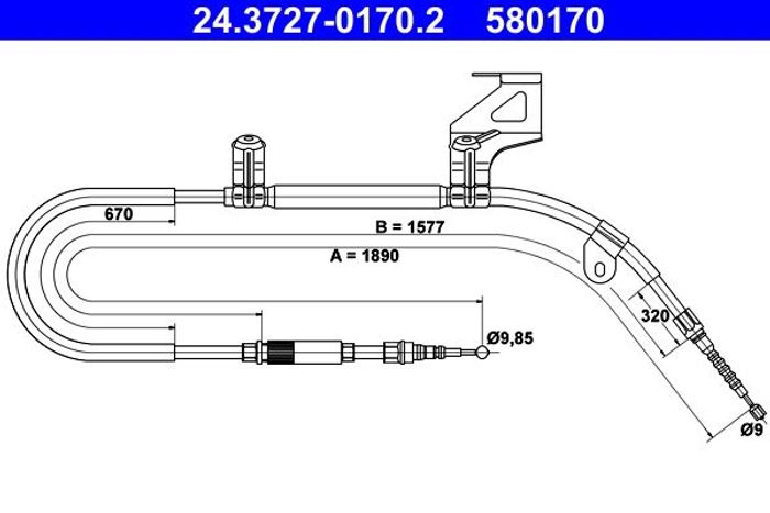 Handbremsseil hinten R (1890mm) passt zu: VW PASSAT B5, PASSAT B5.5 1.6-2.8 0...