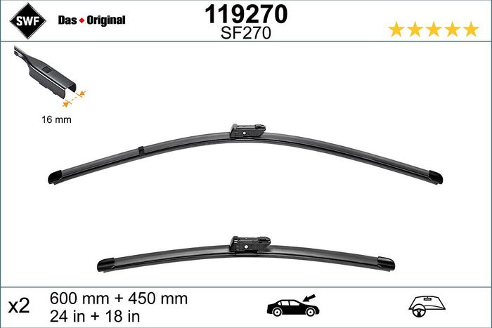 Wischerblatt Flachbalkenwischer vorne mit Spoiler (2Stück) Visioflex 600/450m...